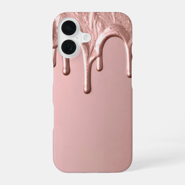 Coque iPhone 16 Rose Gold Metallic Drip (Verso)