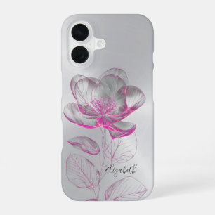 Coque iPhone 16 Rose métallique rose Argent Ajouter un nom