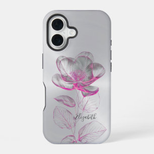 Coque iPhone 16 Rose métallique rose Argent Ajouter un nom