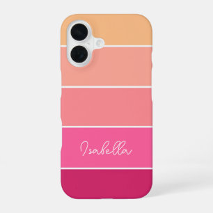 Coque iPhone 16 rose orange Été personnalisé Bandes à blocs de co