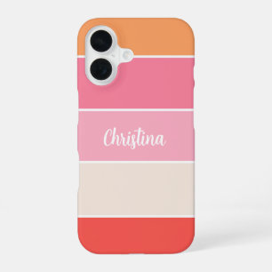 Coque iPhone 16 rose orange Personnalisé Couleur Été Blocage Bande