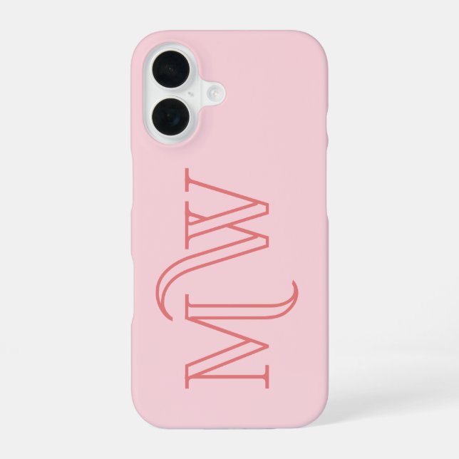 Coque iPhone 16 Rose Pâle Grandes Initiales Monogramme Simple Mini (Verso)