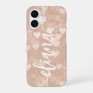 Coque iPhone 16 Rose Poussiéreuse Rouge Clair Cœurs Nom Personnali