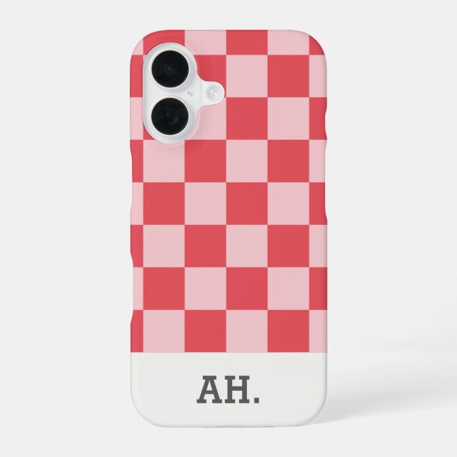 Coque iPhone 16 Rose Rouge Monogramme Moderne à Damier  (Verso)