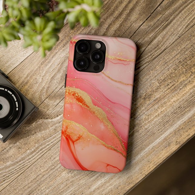 Coque iPhone 16 Rosé Soleil Luxe Corail Rose Aquarelle Or (Créateur téléchargé)