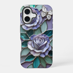 Coque iPhone 16 Roses de lavande avec papillons en verre tendu
