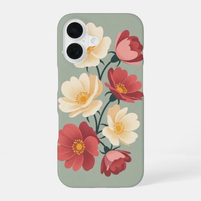 Coque iPhone 16 Roses sauvages stylisées vintage (Verso)