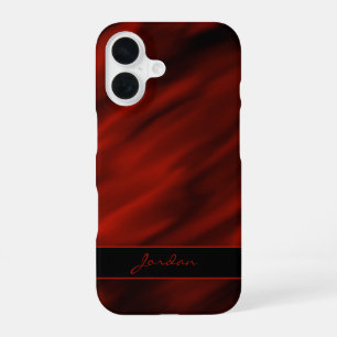 Coque iPhone 16 Rouge Feu Satin Abstrait ou Soie avec Nom
