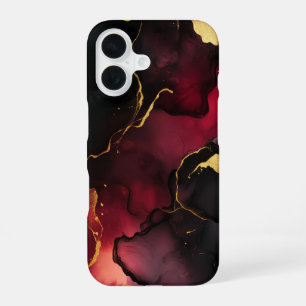 Coque iPhone 16 Rouge Impérial Marbre Rouge Profond Luxe Or