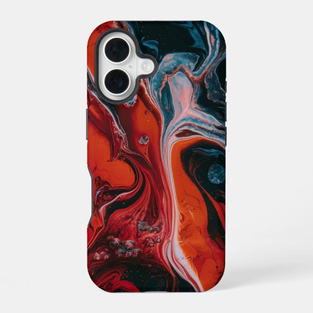Coque iPhone 16 Rouge Incandescent & Noir Abstrait Fluide (Verso)