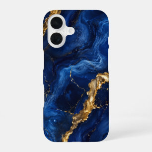 Coque iPhone 16 Royal Blue Gold Marble Premium Stylish iPhone 16 C