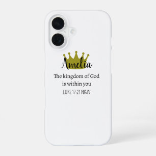 Coque iPhone 16 Royaume de Dieu Nom de verset biblique et couronne