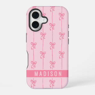 Coque iPhone 16 Ruban Coquette Rose Personnalisé Nom