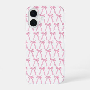 Coque iPhone 16 Ruban esthétique féminin noeuds roses coquette