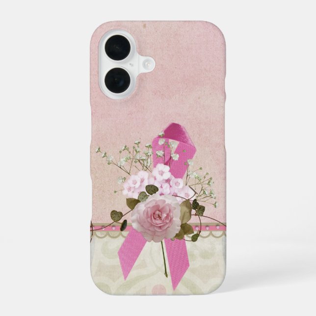 Coque iPhone 16 Ruban rose avec rose (Verso)