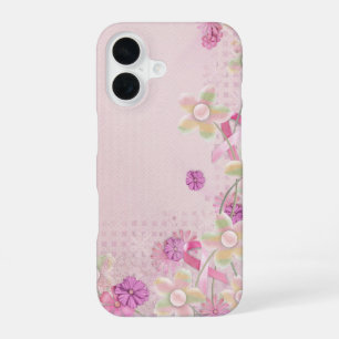 Coque iPhone 16 Ruban rose et fleurs
