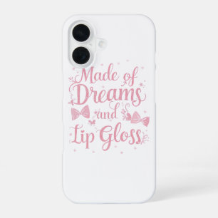 Coque iPhone 16 Ruban Rose Féminin Citation "Rêves et Gloss pour l