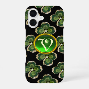 Coque iPhone 16 Saint Patrick Shamrock Bijou en Or avec Perles