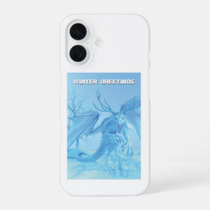 Coque iPhone 16 Salutations d'hiver. Dragon de glace avec bois