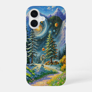 Coque iPhone 16 Sapin de Noël dans l'espace