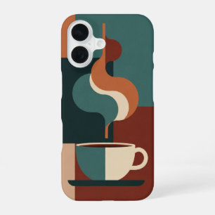 Coque iPhone 16 Scène de tasse à café géométrique rétro