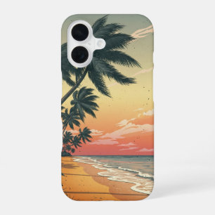 Coque iPhone 16 Scène tropicale vintage avec palmiers