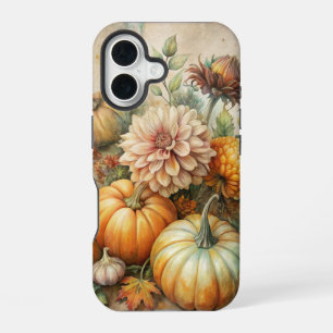 Coque iPhone 16 SCÈNE vintage DE CITROUILLE DE CHUTE AVEC FLEURS