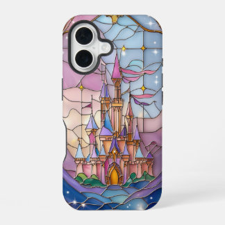 Coque iPhone 16 Scène Whimsical de Château de Verre en Pastel Hue