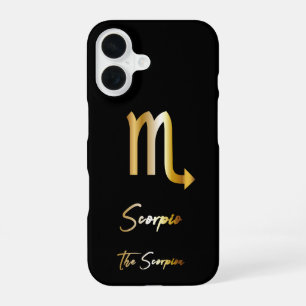 Coque iPhone 16 Scorpio signe Zodiac, noir & or