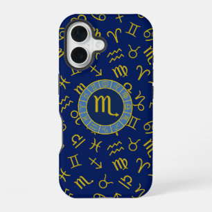 Coque iPhone 16 Scorpion Zodiaque+Symboles d'Astrologie Motif Or+B
