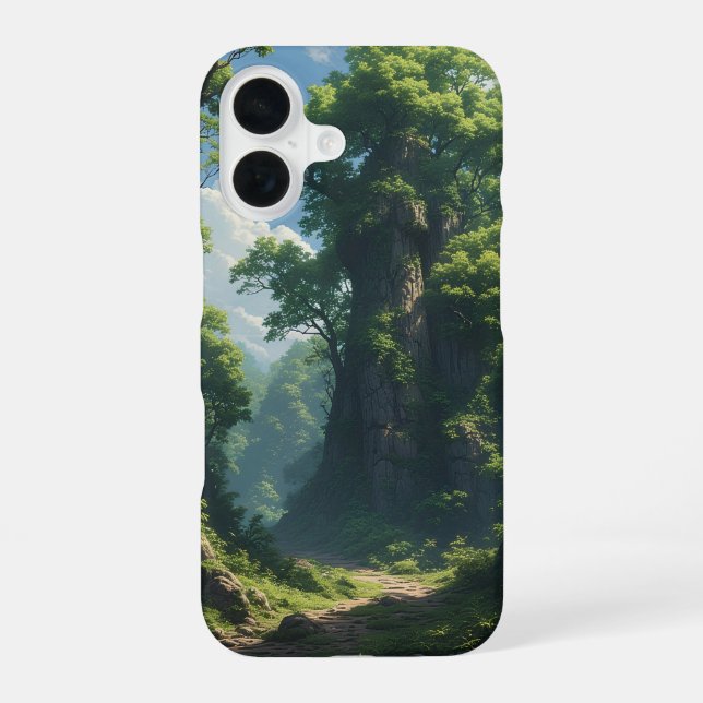 Coque iPhone 16 Sentier forestier aux taches de soleil (Verso)