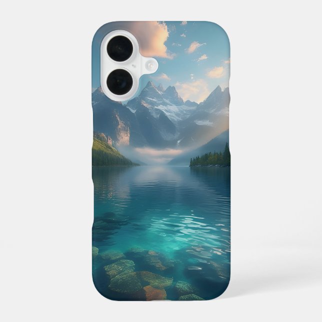 Coque iPhone 16 Sérénité du lac de cristal (Verso)