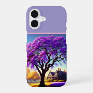 Coque iPhone 16 **"Sérénité rustique : L'étreinte du jacaranda pou