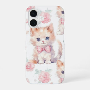 Coque iPhone 16 Shabby Chic Chic Kitten Romantique Floral
