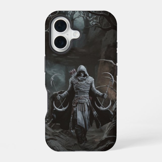 Coque iPhone 16 Shadow Hunt – Guerrier Rogue de la Forêt  (Verso)