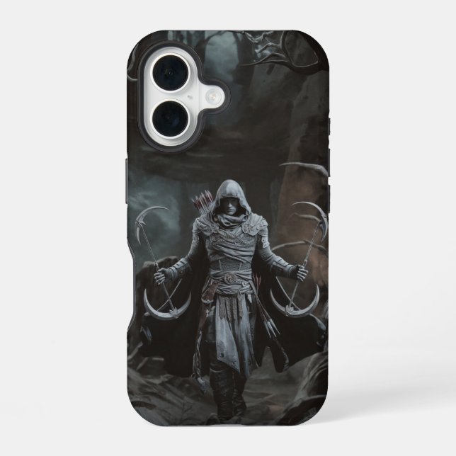 Coque iPhone 16 Shadow Hunt – Guerrier Rogue de la Forêt  (Verso)