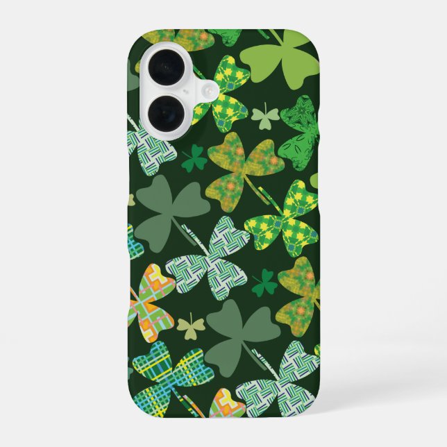 Coque iPhone 16 Shamrocks à motifs (Verso)