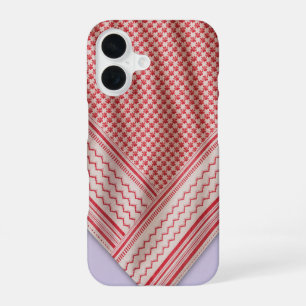 Coque iPhone 16 Shemagh Keffiyeh rouge et blanc drapé, lilas