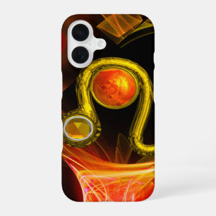Coque iPhone 16 Signe du zodiaque LÉO en OR Jaune Rouge Tourbillon