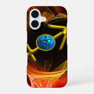 Coque iPhone 16 SIGNE ZODIAC SAGITTARIUS, Flacons Fractales Jaunes