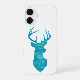 Coque iPhone 16 Silhouette de cerf à l'aquarelle bleue