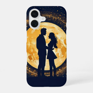 Coque iPhone 16 Silhouette de couple romantique nuit au clair de l