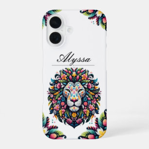 Coque iPhone 16 Silhouette de Lion Floral