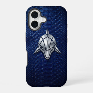 Coque iPhone 16 Silver Chrome Geometric Shark Blue Python iPhone