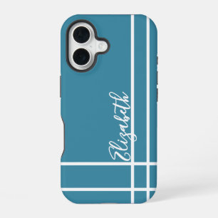 Coque iPhone 16 Simple bleu océan minimaliste nom personnalisé dam