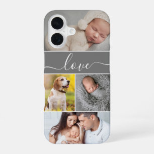 Coque iPhone 16 Simple collage de photos Écriture Amour Personnali
