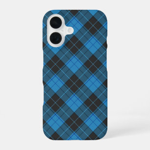 Coque iPhone 16 Simple motif tartan en bleu foncé