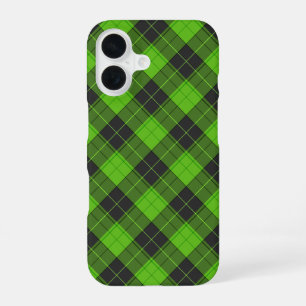 Coque iPhone 16 Simple motif tartan en diagonale vert foncé