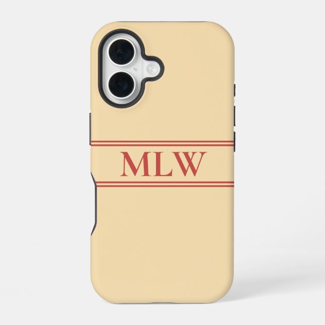 Coque iPhone 16 Simple Peach et Monogramme Rouge  (Verso)