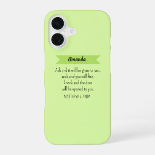 Coque iPhone 16 Simple Vert Citron Demander à Dieu Verset Biblique